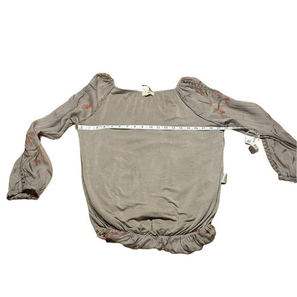 NWT AMBRA Made In Italy Silk Top Long Sleeve Floral Lace Gray Fango Womens Large - Picture 10 of 13